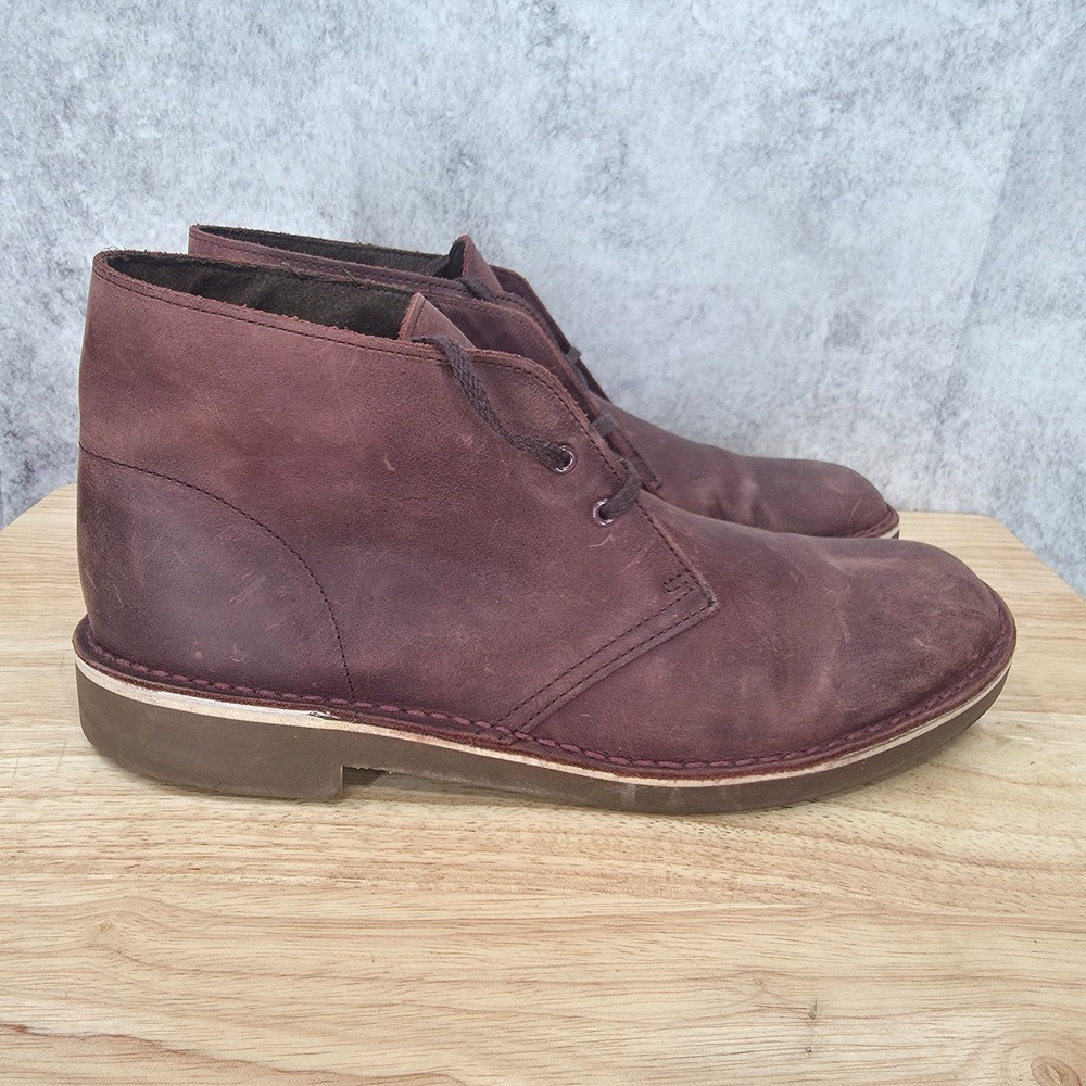 Clarks Bushacre 2 Boots Mens 10‎ Leather Chukka Aubergine Wine Ankle Lace Up